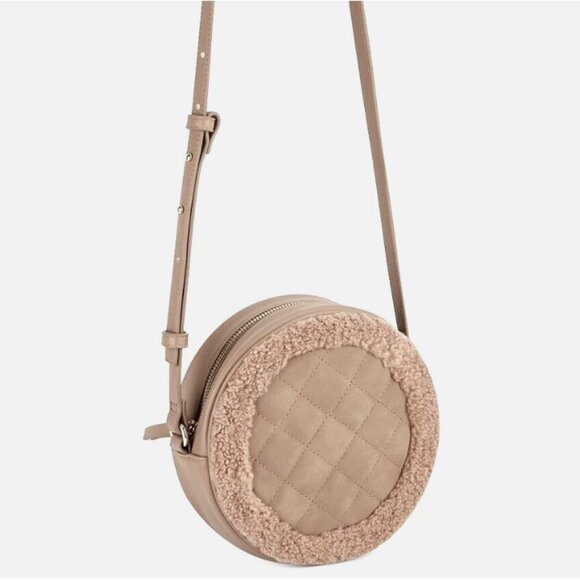 INC International Concepts Crossbody Bag Tan Jewliee Canteen Sherpa Quilted - Picture 4 of 4